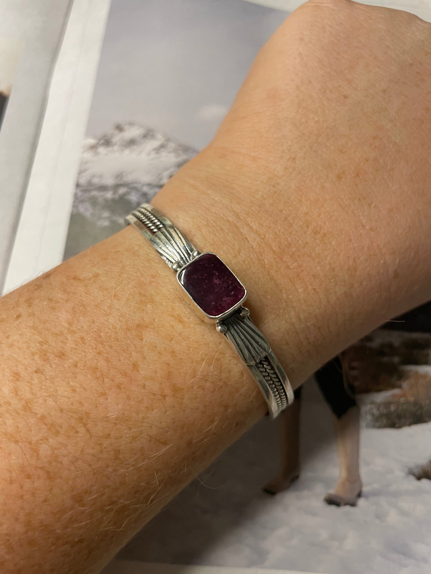 Navajo Purple Spiny Sterling Silver Cuff Bracelet