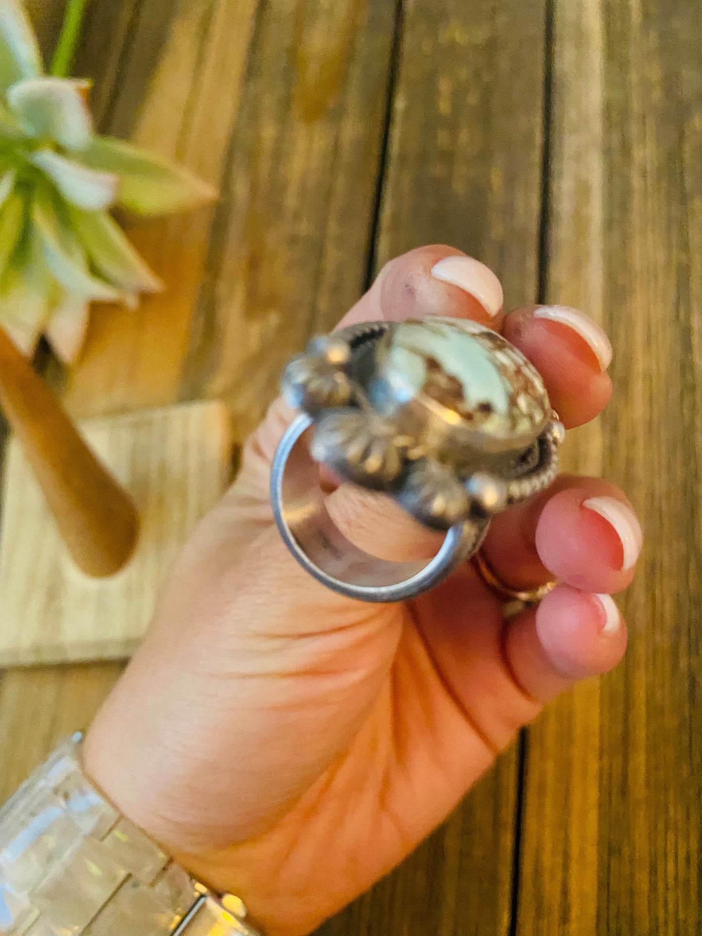 Navajo Golden Hills Turquoise & Sterling Silver Ring Size 6