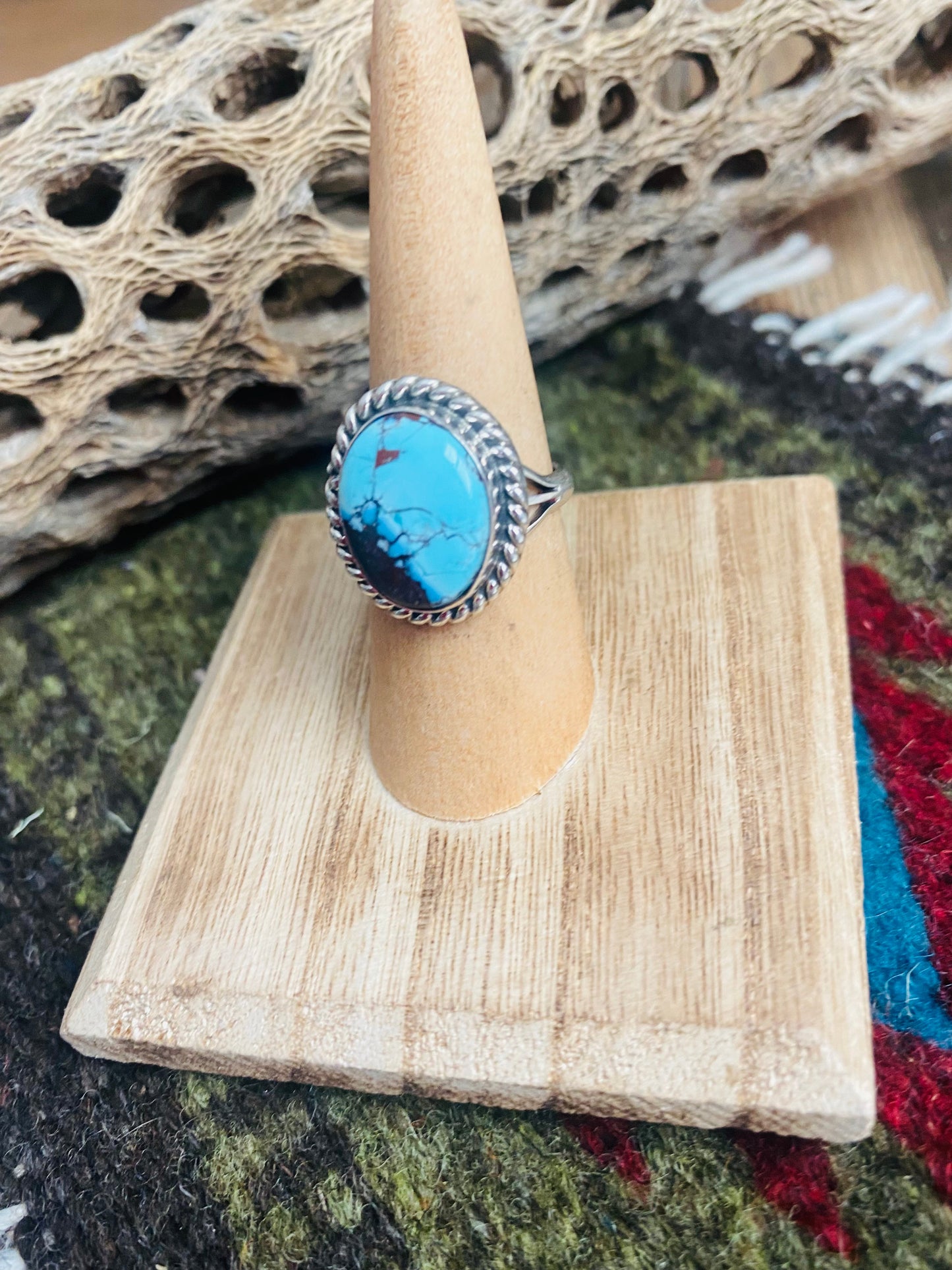 Navajo Golden Hills Turquoise & Sterling Silver Ring Size 6.5 Signed