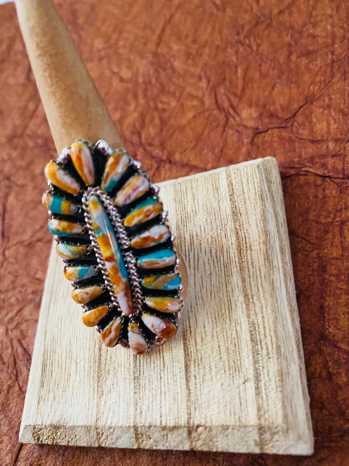 Navajo Sterling Silver & Natural Spice Mojave Cluster Ring