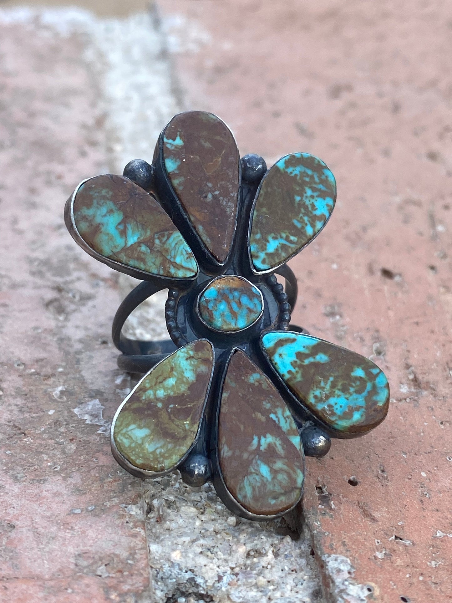 Navajo Jacqueline Sterling Silver Multi Turquoise & Cluster ring size 10