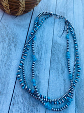 Load image into Gallery viewer, Navajo Turquoise &amp; Sterling Silver Pearl Triple Strand Beaded 18” Necklace