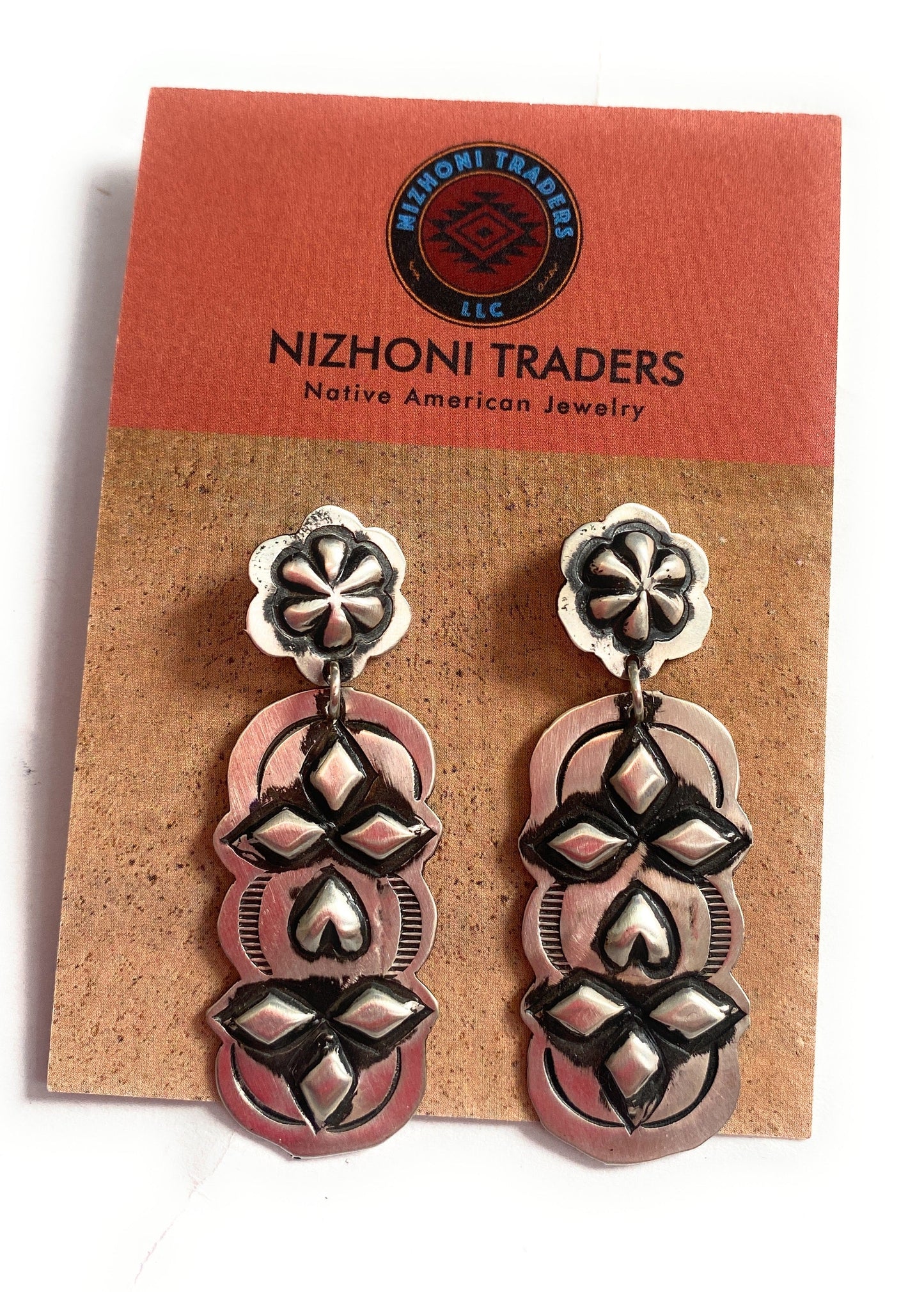 Navajo Sterling Silver Concho Dangle Earrings By Leander Tahe