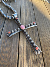 Load image into Gallery viewer, Navajo Sterling Silver &amp; Coral Cross Pendant Signed By Chimney Butte