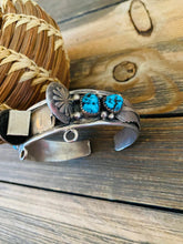 Load image into Gallery viewer, Old Pawn Vintage Navajo Turquoise &amp; Sterling Silver Watch Cuff Signed