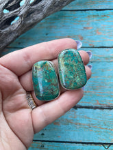 Load image into Gallery viewer, Navajo Sterling Silver &amp; Turquoise Post Earrings Signed P Skeets