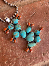 Load image into Gallery viewer, Handmade Sterling Silver Kingman Turquoise &amp; Spiny Cactus Pendant