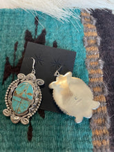 Load image into Gallery viewer, Navajo Number 8 Turquoise &amp; Sterling Silver Dangle Earrings Signed