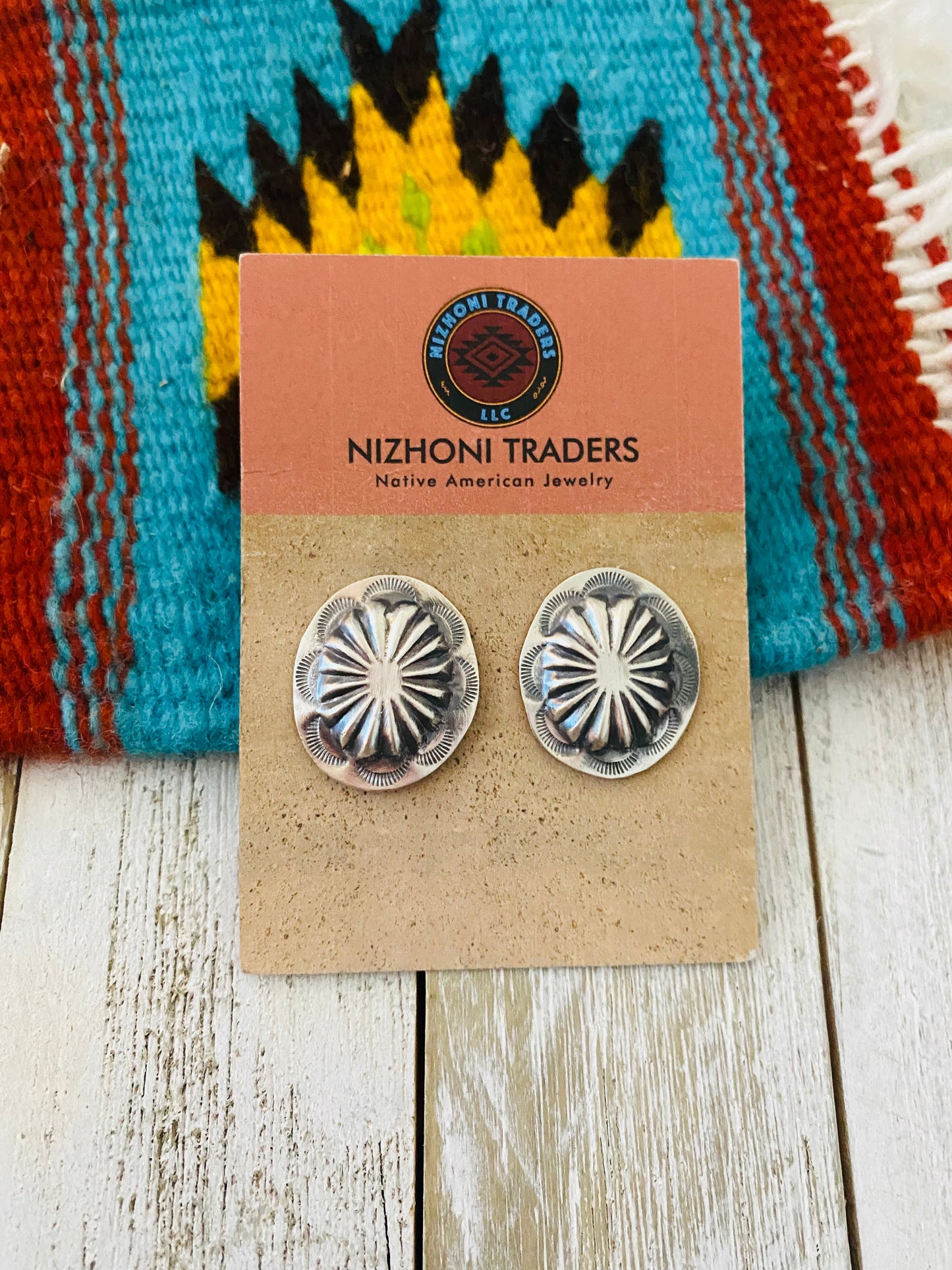 Navajo Sterling Silver Hand Stamped Oval Concho Post Earrings 1”