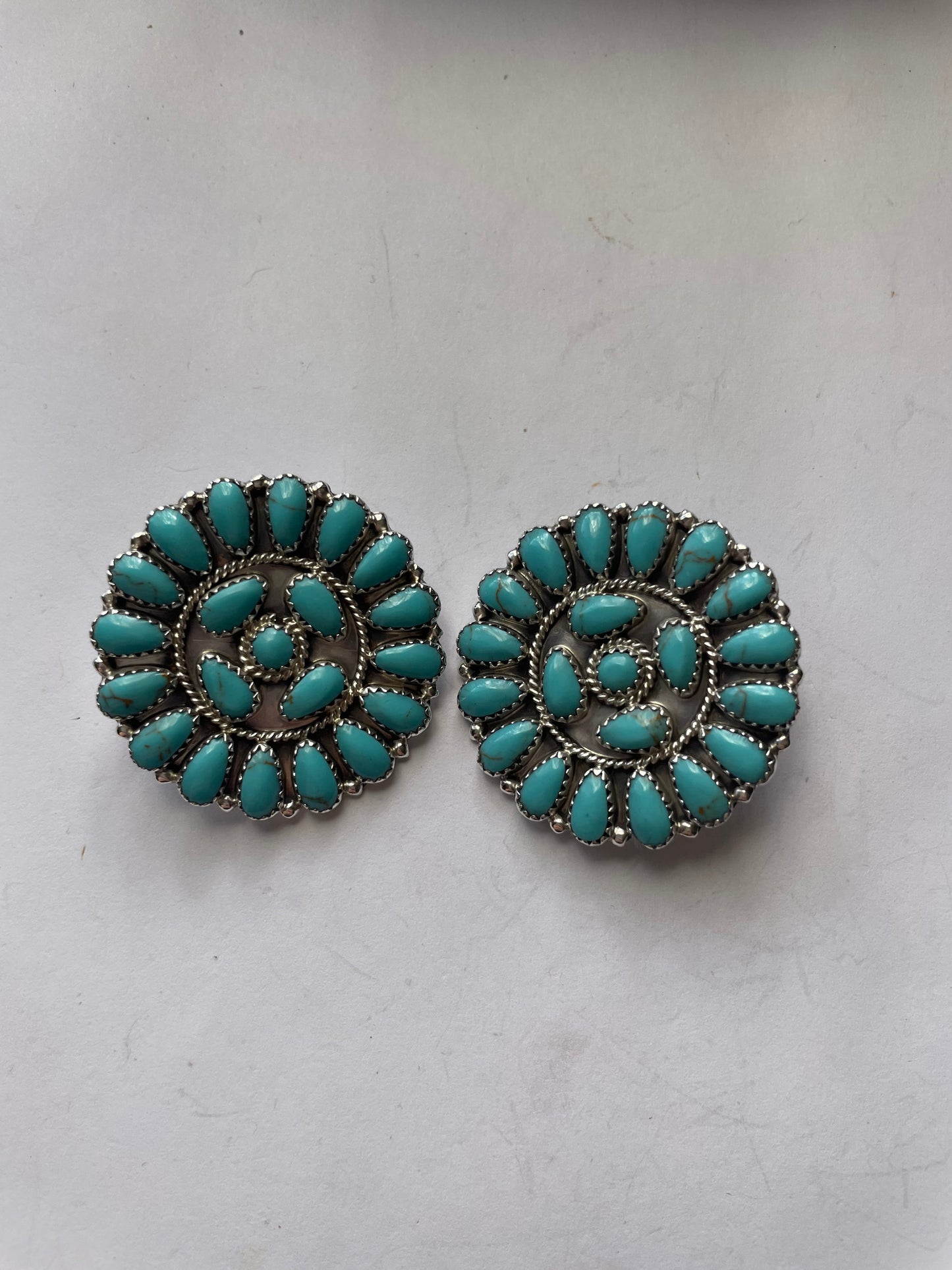 Navajo Sterling Silver & Turquoise Cluster Stud Earrings