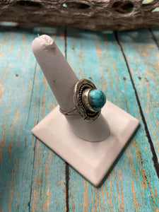 Old Pawn Navajo Sterling Silver & Turquoise Ring Size 9