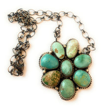 Load image into Gallery viewer, Navajo Sterling Silver &amp; Carico Lake Turquoise Cluster Necklace