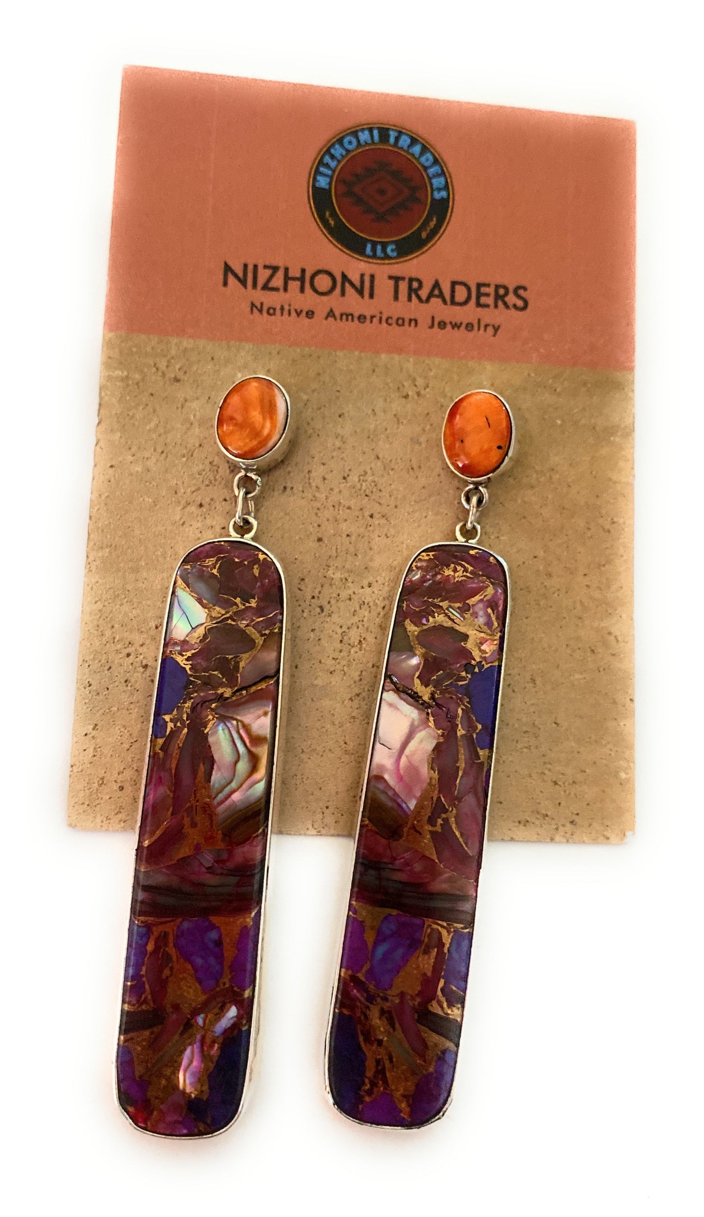 Navajo Abalone Dream, Spiny & Sterling Silver Dangle Earrings