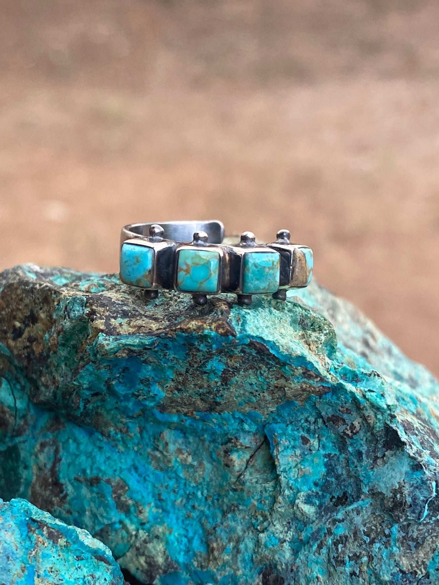 Handmade Sterling Silver & Natural Kingman Turquoise Square adjustable Ring