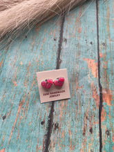 Load image into Gallery viewer, Zuni Sterling Silver &amp; Pink Opal Inlay Heart Stud Earrings