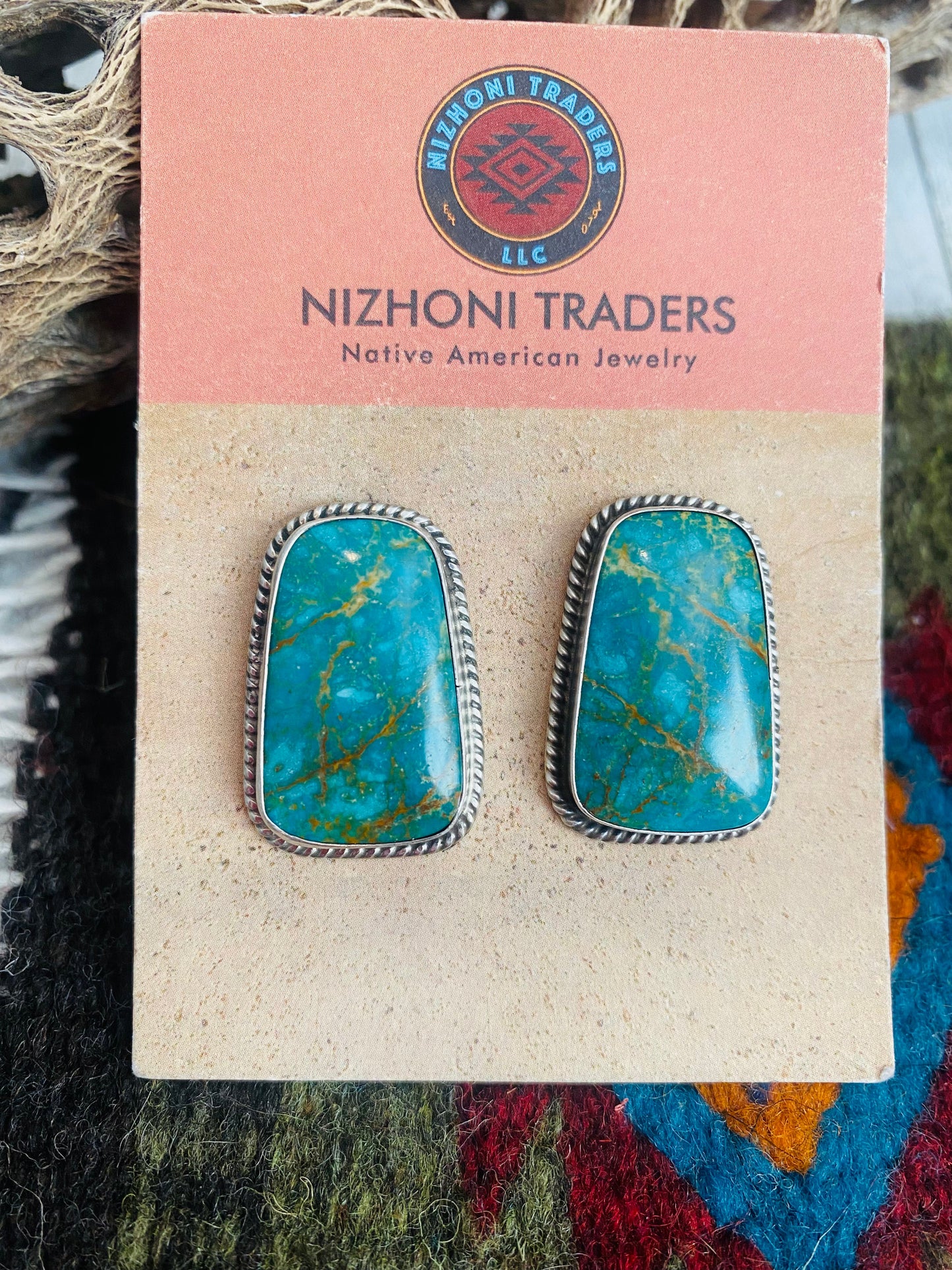 Navajo Sterling Silver & Royston Turquoise Stud Earrings