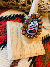 Load image into Gallery viewer, Handmade Sterling Silver, Fordite &amp; Garnet Cluster Adjustable Ring