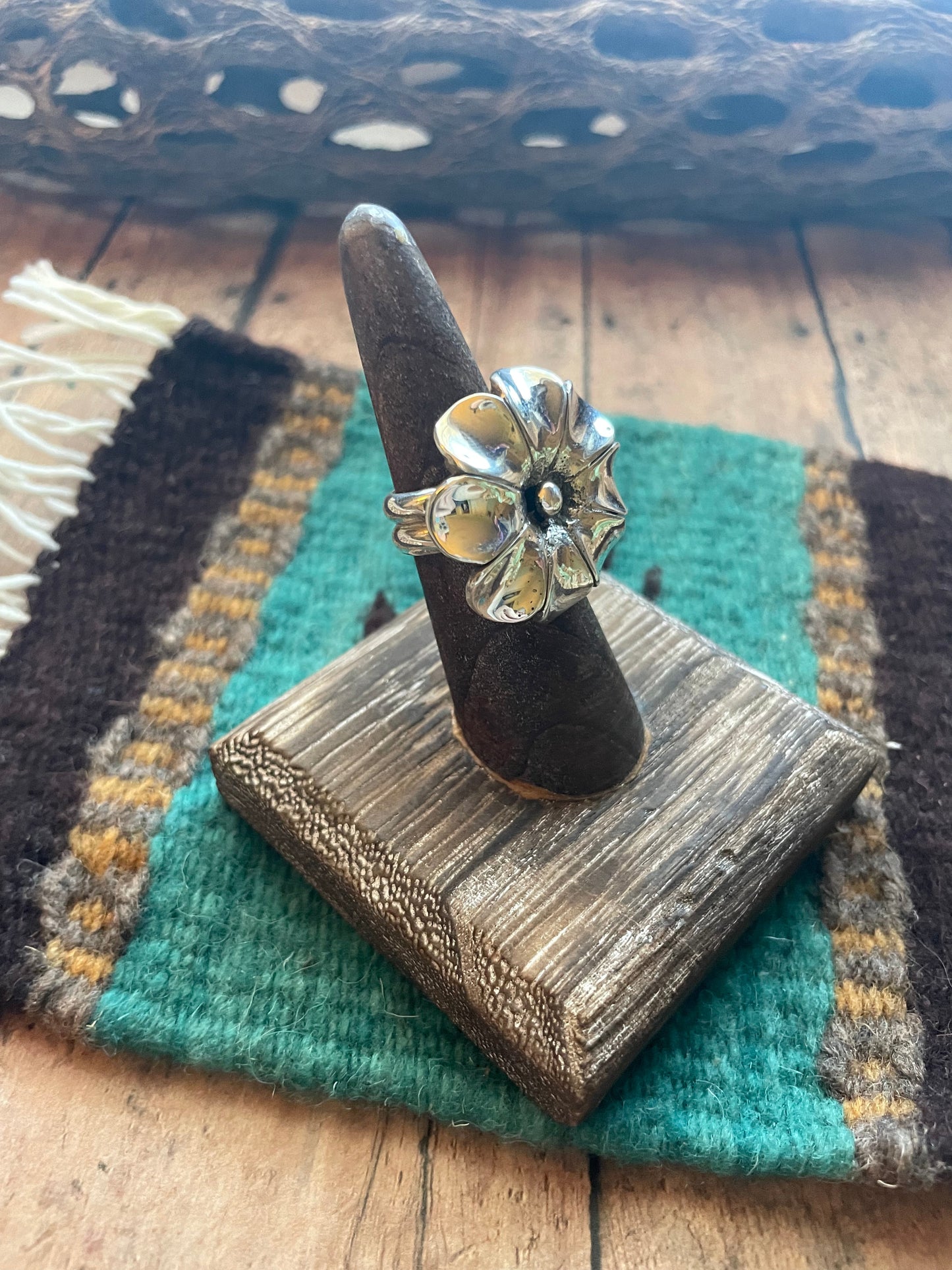 Navajo Sterling Silver Adjustable Flower Ring