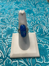 Load image into Gallery viewer, Navajo Man Made Sterling Silver &amp; Blue Opal Ring Signed