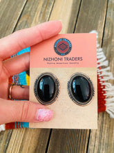 Load image into Gallery viewer, Vintage Navajo Onyx &amp; Sterling Silver Post Earrings