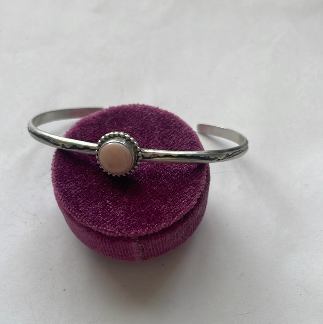 Navajo Pink Conch & Sterling Silver Adjustable Dainty Cuff Bracelet Signed