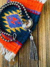 Load image into Gallery viewer, Navajo White Buffalo &amp; Sterling Silver Pearl Beaded Tassel Necklace