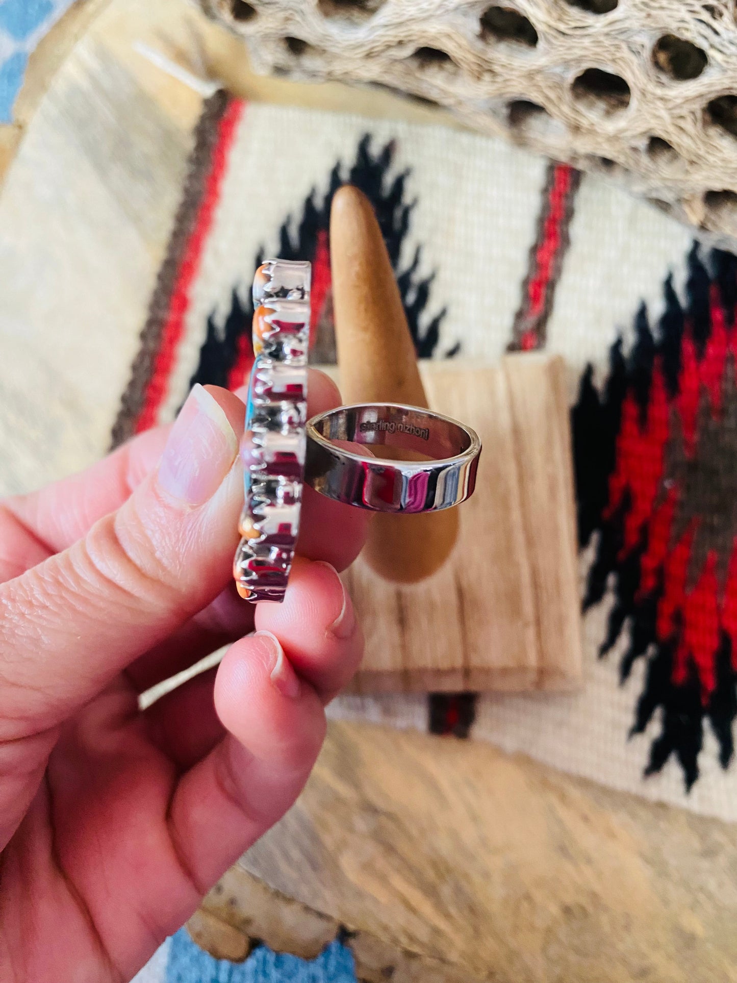 Handmade Sterling Silver, Spice & Turquoise Cluster Adjustable Ring