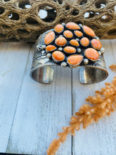 Load image into Gallery viewer, Beautiful Vintage Navajo Orange Spiny &amp; Sterling Silver Cuff Bracelet Signed