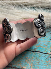Load image into Gallery viewer, Leander Tahe Turquoise &amp; Sterling Silver Spiral Navajo Bracelet Signed