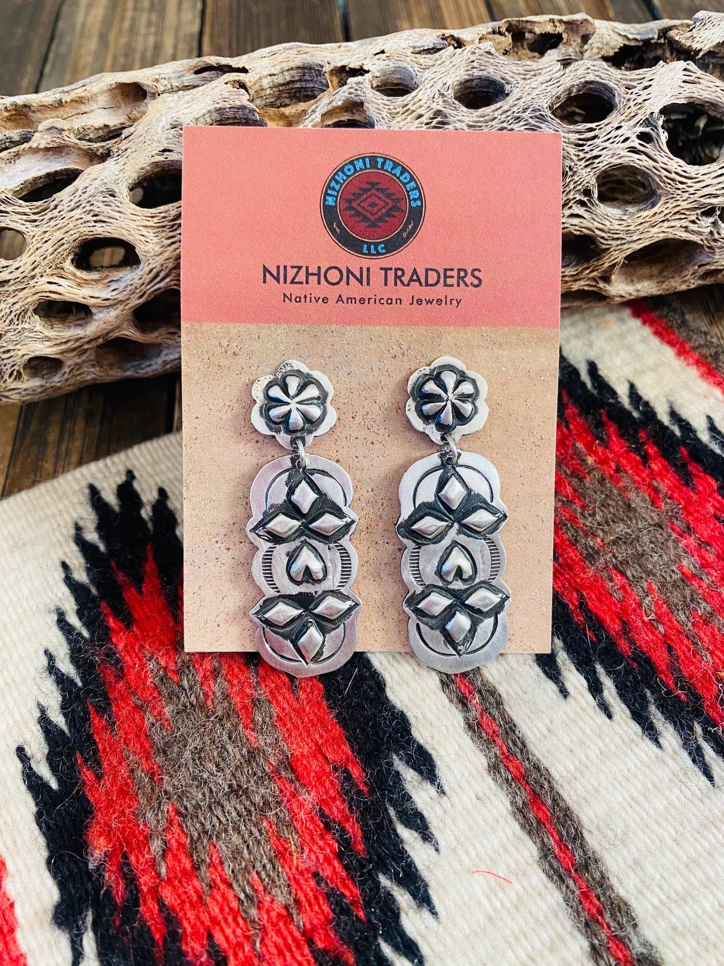 Navajo Sterling Silver Concho Dangle Earrings By Leander Tahe