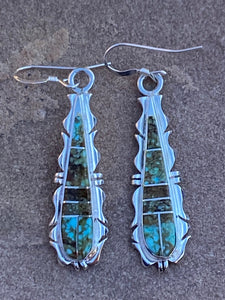 Turquoise & Sterling Silver Jagged Club Dangle Earrings