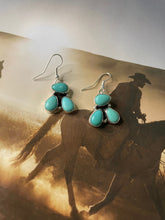 Load image into Gallery viewer, Navajo Turquoise And Sterling Silver 3 Stone Dangle Earrings Signed