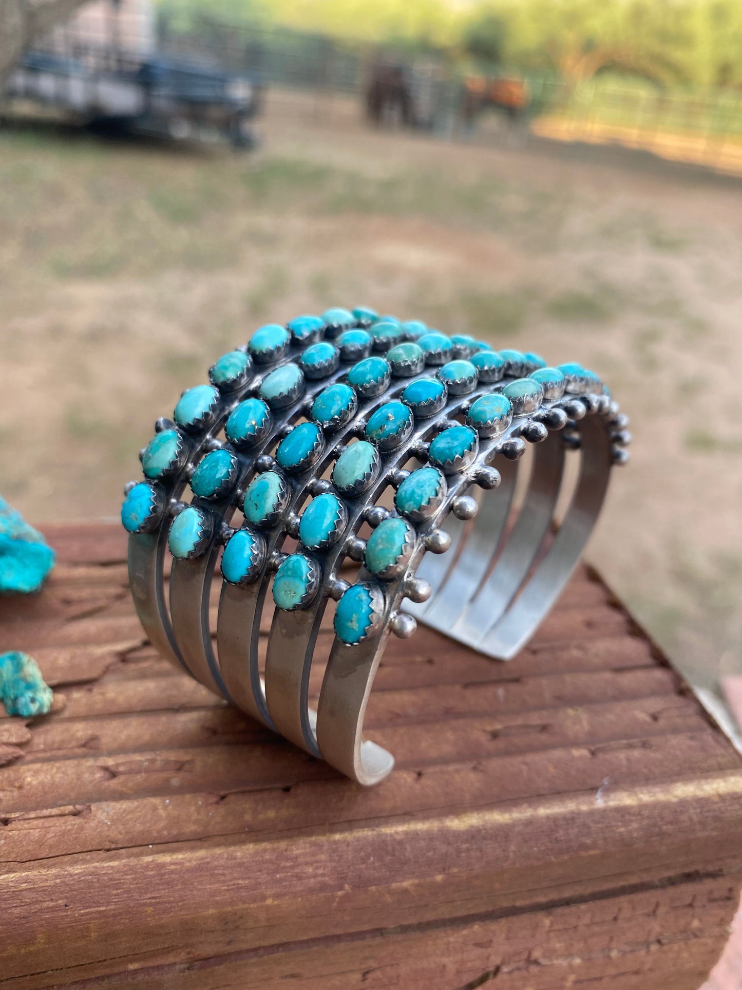 Mark Yazzie Navajo Sterling Silver & Carico Lake Turquoise Cuff Bracelet Signed