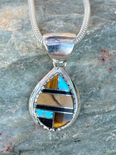 Load image into Gallery viewer, Navajo turquoise petrified wood Pendant