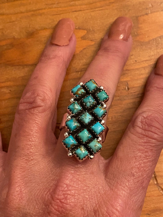 Handmade Royston Turquoise And Sterling Silver Adjustable Ring 1.25”
