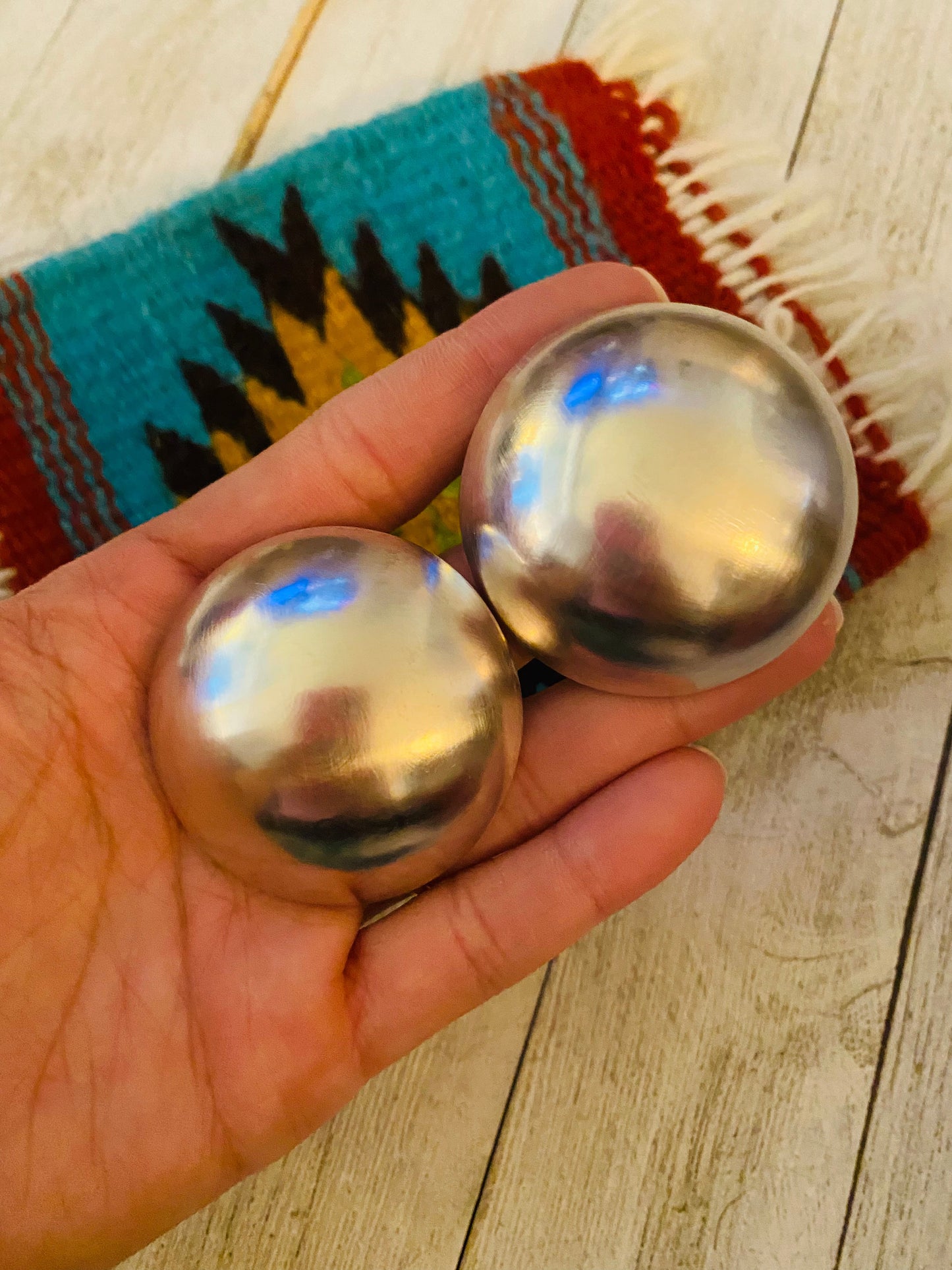 Navajo Sterling Silver Hand Jumbo Stud Earrings