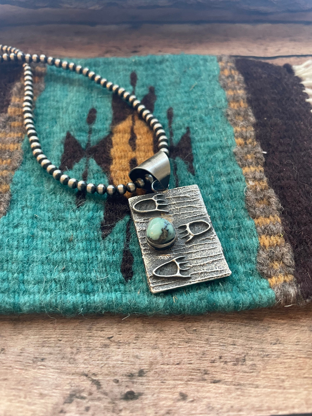 Navajo Golden Hills Turquoise & Tufa Cast Bear Paw Pendant Signed