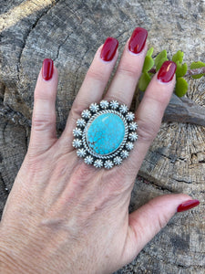 Navajo Sterling Silver Kingman Web Turquoise Adjustable Ring Artist Abel Toledo