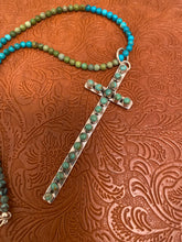 Load image into Gallery viewer, Handmade Royston Turquoise &amp; Sterling Silver Cross Pendant