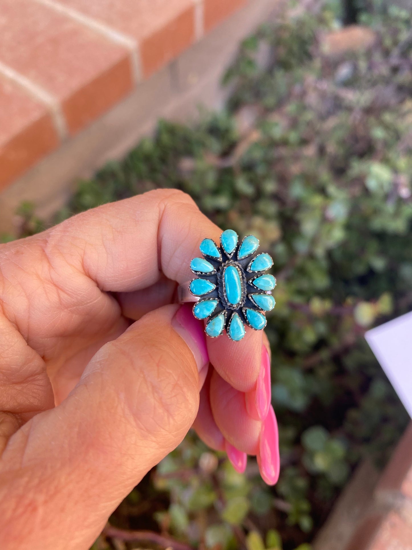 Handmade Sterling Silver & Kingman Petit Point Turquoise Adjustable Ring