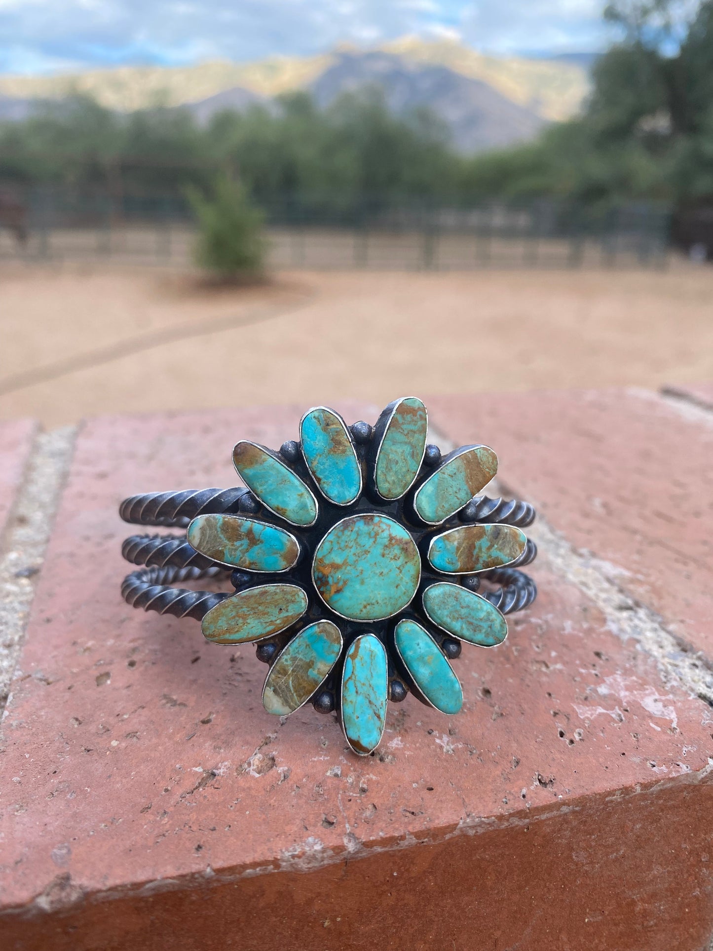 Navajo Jacqueline Silver Royston Turquoise & Sterling Cluster Cuff