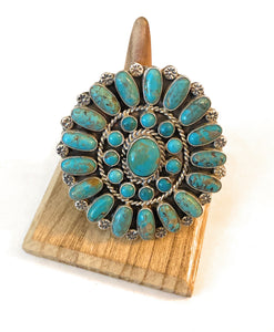 Navajo Kingman Turquoise & Sterling Silver Adjustable Cluster Ring