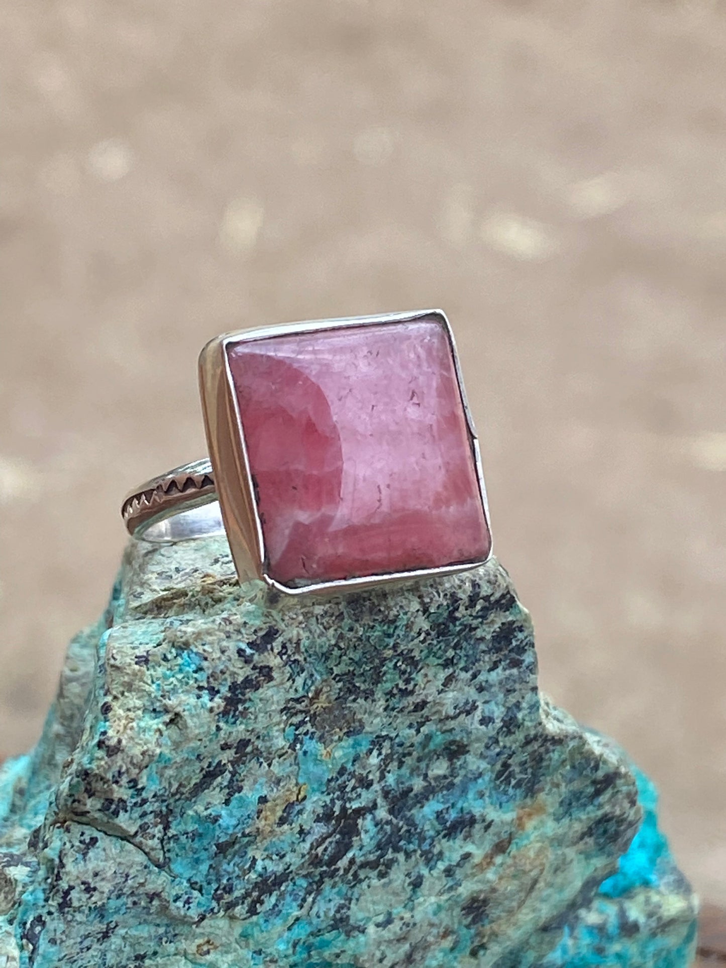 Navajo Sterling Silver & Rhodochrosite Rings Signed