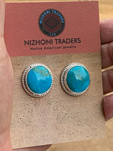 Load image into Gallery viewer, Navajo Kingman Turquoise  Sterling Silver Stud Earrings Signed