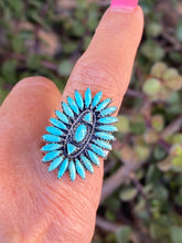 Load image into Gallery viewer, Handmade Sterling Silver &amp; Kingman Needlepoint Turquoise Adjustable Ring