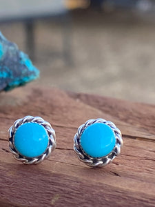 Zuni Sterling Silver & Turquoise Round Post Earrings