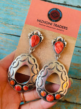Load image into Gallery viewer, Navajo Sterling Silver &amp; Red Spiny Concho Dangle Earrings