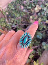 Load image into Gallery viewer, Handmade Sterling Silver &amp; Kingman Needlepoint Turquoise Adjustable Ring