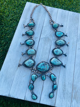 Load image into Gallery viewer, Vintage Navajo Turquoise &amp; Sterling Silver Jumbo Squash Blossom Necklace