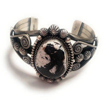 Load image into Gallery viewer, Navajo White Buffalo &amp; Sterling Silver Cuff Bracelet Signed